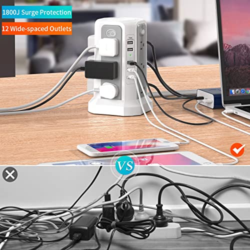 PASSUS Surge Protector Power Strip with USB C Port,10FT Extension Cord with 12 AC Outlets, Power Strips with Surge Protection for Home Office DormRoom - style: Gray White-2PC-4A1C