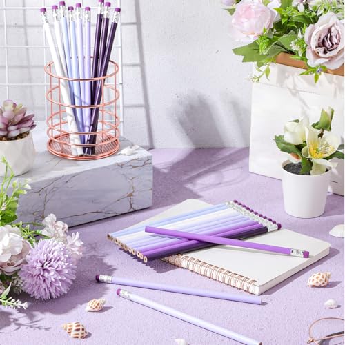 24 Pcs Round Pencils with Eraser 2 HB Cute Pencils Bulk for School Graphite Wood Color Unsharpened Pencil for Drawing Sketching Wedding School Teacher Supplies Student Reward - color: Purple