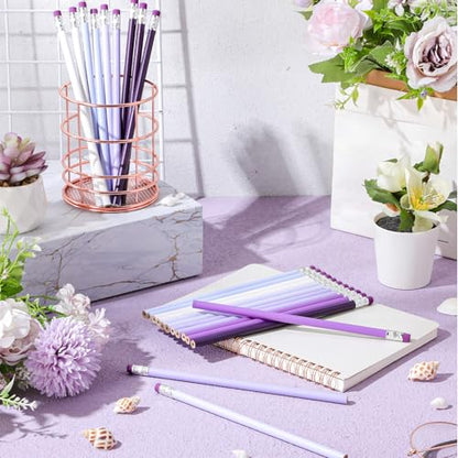 24 Pcs Round Pencils with Eraser 2 HB Cute Pencils Bulk for School Graphite Wood Color Unsharpened Pencil for Drawing Sketching Wedding School Teacher Supplies Student Reward - color: Purple