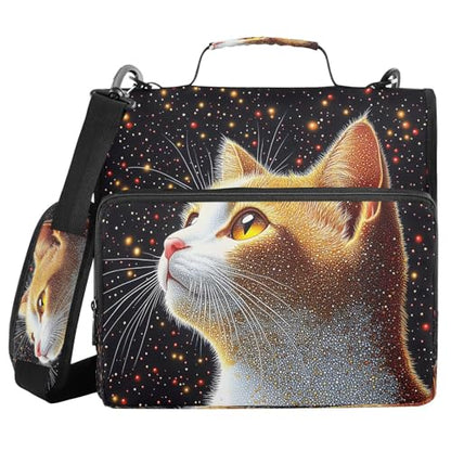 3 Ring Zipper Binder Starry Sky Cat Binders Bag with Shoulder Strap 500 Sheets Paper Organizer Trapper Keeper Documents Storage File Folder for School Office - color: A1186