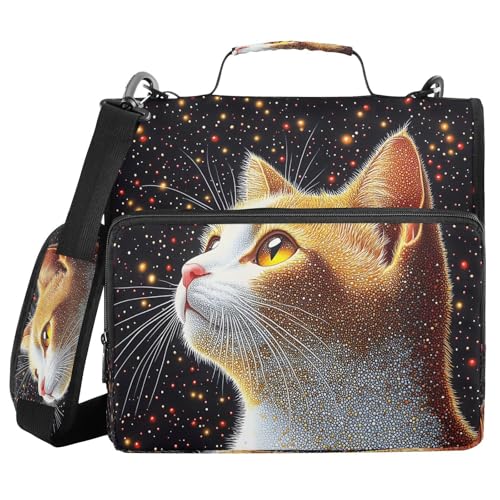 3 Ring Zipper Binder Starry Sky Cat Binders Bag with Shoulder Strap 500 Sheets Paper Organizer Trapper Keeper Documents Storage File Folder for School Office - color: A1186