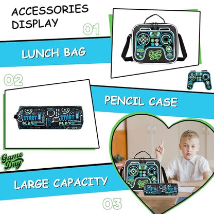 Rolling Backpack Boys Kids Backpacks with Wheels 3PCS School Back Pack with Lunch Box Bookbag Preschool Senior Kid Year Book Bag Kindergarten Gamepad - color: Gamepad