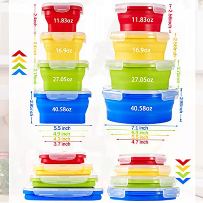 Zopeal 8 Pcs Collapsible Food Storage Containers Foldable Silicone Lunch Containers with Lids 4 Silicone Rectangle Collapsible Bowls and 4 Round Food Bowls Microwave Freezer Dishwasher Safe (Colorful) - color: Colorful