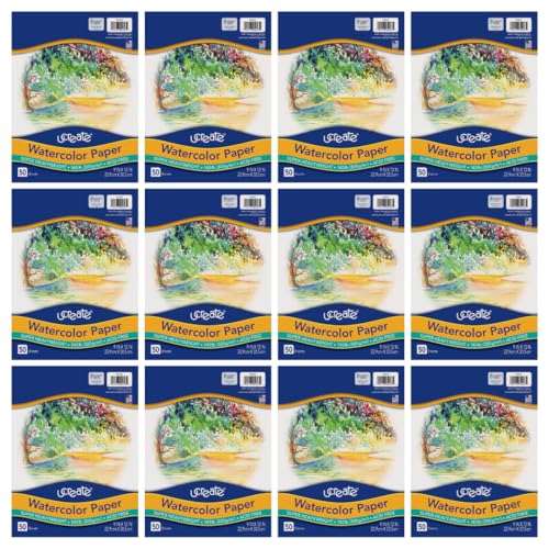 UCREATE 140 lb. Watercolor Paper, White, 9" x 12", 50 Sheets/Pack, 12 Packs | Super Heavyweight, Acid Free, Wet and Mixed Media - size: 9" x 12" (Pack of 12)