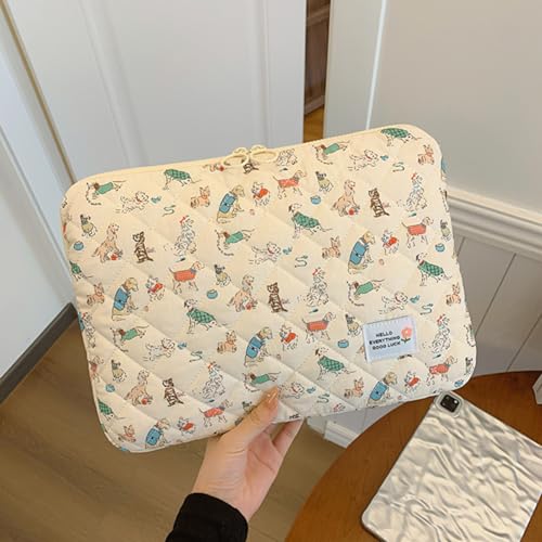 Puffy 13 Inch Quilted Laptop Sleeve, Shockproof Protective Bag with Soft Pad, Kawaii Aesthetic Design, Carrying Case for 13" Notebook - color: Dog