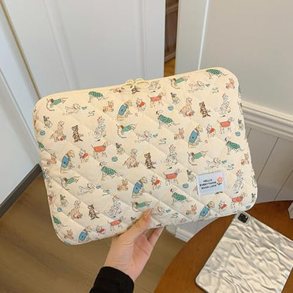 Puffy 13 Inch Quilted Laptop Sleeve, Shockproof Protective Bag with Soft Pad, Kawaii Aesthetic Design, Carrying Case for 13" Notebook - color: Dog