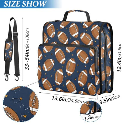 Zipper Binder Bag 3 Ring File Folder Portfolio Organizer Football Blue Binder Bags with Strap Paper Organizer Trapper Keeper Documents Storage