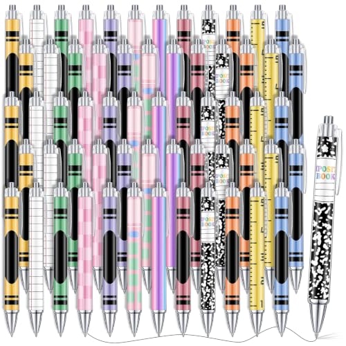 Cholemy 48 Pcs Composition Notebook Pens Bulk Pack, 12 Styles Retractable Ballpoint Pens, Cute School Themed Pen for Teachers Students Classroom Prizes Back to School Gifts Office Supplies - style: Composition Notebook