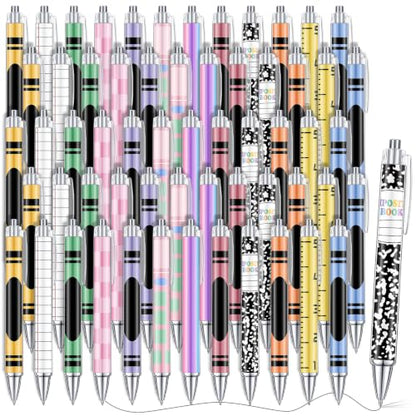 Cholemy 48 Pcs Composition Notebook Pens Bulk Pack, 12 Styles Retractable Ballpoint Pens, Cute School Themed Pen for Teachers Students Classroom Prizes Back to School Gifts Office Supplies - style: Composition Notebook