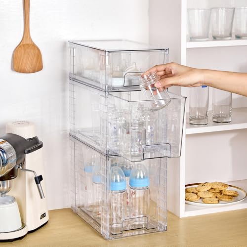 Vtopmart 6 Pack Clear Stackable Storage Drawers,Easy to Assemble Bathroom Organizers and Storage with handles,Plastic Drawers for Kitchen Pantry,Cabinet,Under Sink Organization - style: 2 Large+2 Medium+2 Small