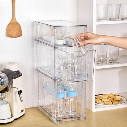Vtopmart 6 Pack Clear Stackable Storage Drawers,Easy to Assemble Bathroom Organizers and Storage with handles,Plastic Drawers for Kitchen Pantry,Cabinet,Under Sink Organization - style: 2 Large+2 Medium+2 Small