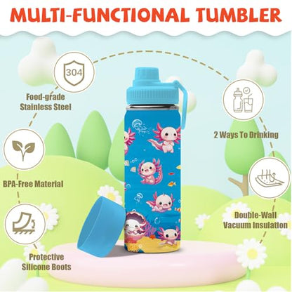 Salamander Gifts for Kids - 18oz Salamander Water Bottle with Straw Lid, Kids Stainless Steel Insulated Water Bottle, Leak Proof, BPA-Free, Animals Cup for School, Travel, Birthday Gift Cup for Teens - color: Salamander