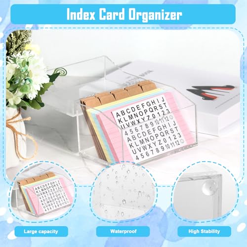 3 x 5 Inch Acrylic Index Card Holder Clear Flash Card Holder Recipe Card Box 150 Pcs Ruled Lined Index Cards 30 Pcs Kraft Dividers A to Z Stickers For Holds 400 A-Z Tabs Note Cards Business Cards - color: Clear
