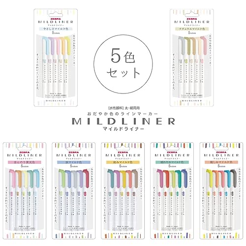 ZEBRA WKT7-5C-N Highlighter, Mildliner, Faint Fluorescent Colors, 5 Colors