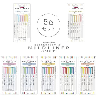 ZEBRA WKT7-5C-N Highlighter, Mildliner, Faint Fluorescent Colors, 5 Colors