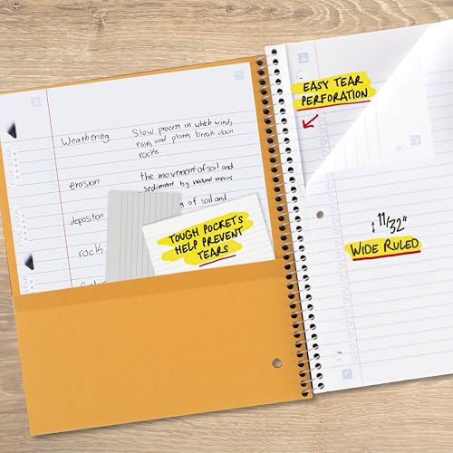 Five Star Spiral Notebook + Study App, 5 Subject, Wide Ruled Paper, 8" x 10-1/2", 200 Sheets, Fights Ink Bleed, Water Resistant Cover, Fire Red (72041) - color: Fire Red, size: 8" x 10.5" (Pack of 1)