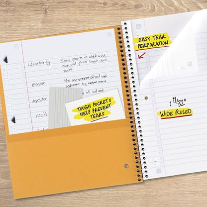Five Star Spiral Notebook + Study App, 5 Subject, Wide Ruled Paper, 8" x 10-1/2", 200 Sheets, Fights Ink Bleed, Water Resistant Cover, Fire Red (72041) - color: Fire Red, size: 8" x 10.5" (Pack of 1)