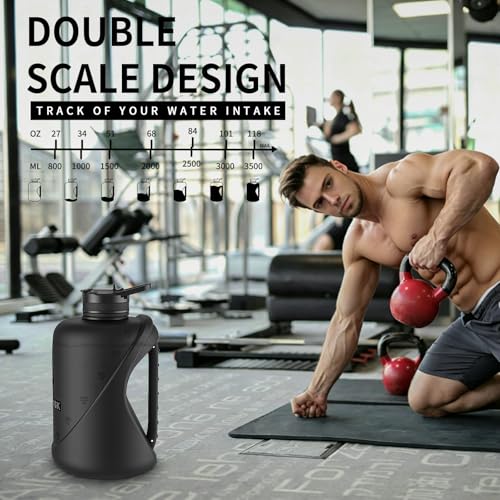 1 Gallon Water Bottle with Straw and Chug Lid, Dishwasher Safe Large Gym Jug, BPA Free Leakproof Plastic Sports Flask with Easy to Clean Handle & Carry Strap, 128 oz Water Bottle - color: Black, size: 128 Ounces