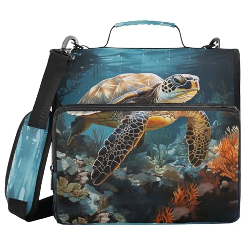 Sea Turtle Binder Bag 3 Ring Zipper with Handle Shoulder Strap | for School Work Office Organizer Storage Case - color: Sea Turtle