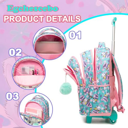 Kids Rolling Backpack for Girls Trolley Suitcases Luggage Travel with Wheels Bookbag Wheeled 17" 3PCS Roller Backpacks Toddler Back Pack School Bags Set for Elementary Cats Phantom Color - color: 5225-maomi-colourful