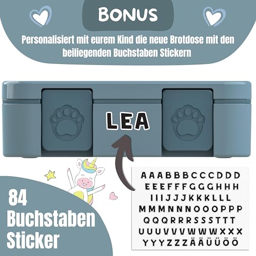 BEARFOOT Kids Lunch Box with Compartments – Compact & Lightweight | Leak-Proof, BPA-Free, Dishwasher Safe | Hand-Drawn Design for Preschool, School, Travel (Dog & Cat Blue, 2.75 Cups) - color: Dog&Cat-Blue, size: 2.75 Cups