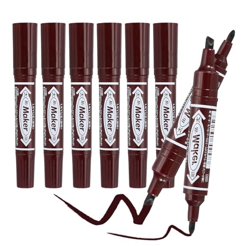 PATIKIL Broad & Fine Tip Markers, 8Pcs Oil-Based Markers Dual Tip Brush Highlighter for Adult Artists Drawing Coloring Painting Sketching, Brown (0.2" /0.07") - color: Brown