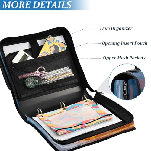 3 Ring Zipper Binder Firing Baseball Binder Organizer Portfolio with File and Shoulder Strap & Handle Large Capacity File Folder - color: Firing Baseball