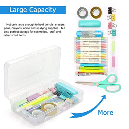 Tamaki 1 Pack Plastic Pencil Box Large Capacity, Clear | Clear Boxes with Snap-tight Lid Stackable Design and Stylish Office Supplies Storage Organizer - color: White