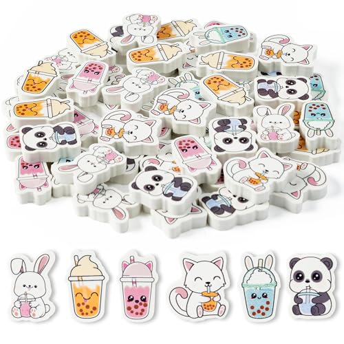 Bubble Tea Mini Eraser for Kids Bulk Back to School Gifts 60Pcs Cute Kawaii Panda Rabbit Cat Boba Cup Pencils Erasers 3D Desk Puzzle Supplies for Student Classroom Prizes Birthday Party Favor - style: Bubble Tea