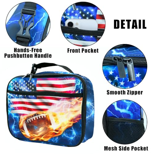 Football American Flag Lunch Box Insulated Reusable Lunch Bag Tote Cooler for Women Men Boy Girl School Work Office Picnic - color: Football American Flag