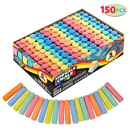 JOYIN 150 Pcs Sidewalk Chalk Set in 30 Packs, 5 Colors, Giant Box Non-Toxic Jumbo Washable Chalk for Outdoor Art Play, Painting on Chalkboard, Kitchen, Blackboard, Playground, Outdoor