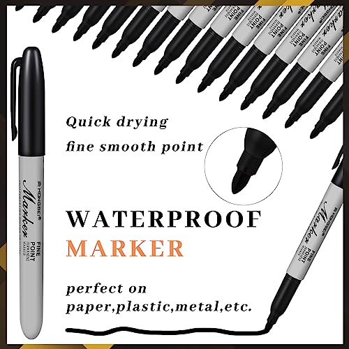 Thenshop 600 Pack Black Permanent Markers Bulk - Fine Point Permanent Marker Quick Drying Waterproof Pens for Doodling Writing Marking Classroom Work on Wood Metal Stone Glass, Office School Supplies