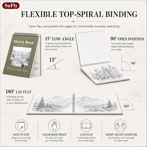 SuFly Sketch Book 9x12, Drawing Paper Pad-68lb/100gsm, Top Spiral Sketchbook Hardcover, 100 Sheets Sketch Pad for Kids Classroom Art Supplies for Adults-Sketchpad for Drawing, Illustration & Art Stuff