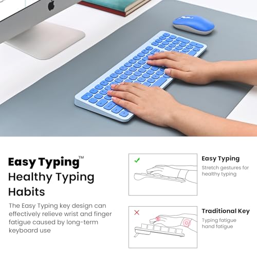 cimetech Wireless Keyboard Mouse Combo, Compact Full Size Wireless Keyboard and Mouse Set Less Noise Keys 2.4G Ultra-Thin Sleek Design for Windows, Computer, PC, Notebook, Laptop - Blue - color: Blue