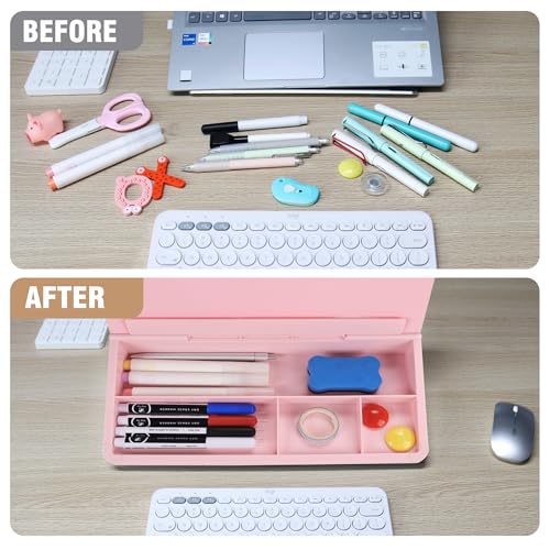 SELEAD Desktop Glass Whiteboard with Storage, Small Dry Erase White Board Computer Pad Keyboard Stand for Home, School, Office Desk Accessories - Pink - color: Pink