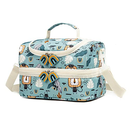 Insulated Kids Double Decker Lunch Bags Tote for Girls Boys Toddler Kindergarten School Picnic Camp Food Cooler Lunch Boxes Thermal with Strap (Lion) - color: Lion
