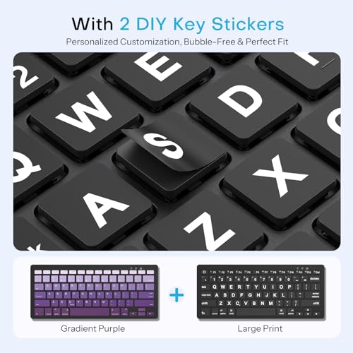 OMOTON Rechargeable Compact Bluetooth Keyboard for iPad, Adjustable Stand, Key Stickers, Slim Portable Wireless Keyboard for iPhone and iPad Pro/Air/Mini, Ideal for Study, Travel and Office, Black