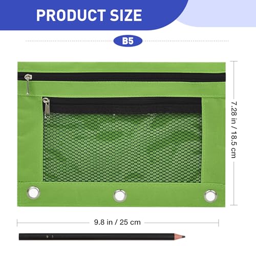 Pencil Pouch for 3 Ring Binder - 3 Hole Zipper Pen Case Bag Holder Bulk Accessories Clear Window Aesthetic Organizer Pockets (Grass Green) - color: Grass Green