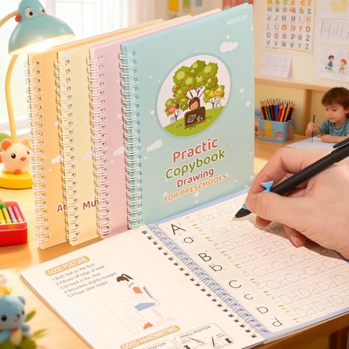 Magical Handwriting Workbooks, Handwriting Practice Magic Copybook for Preschool Learning Activities, Grooved Handwriting Practice for Kids Ages 3-5, Reusable Copybook Grooves Template Design - color: 5 Books