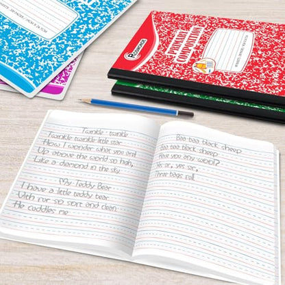 Rosmonde 5 Pack Primary Composition Notebooks, 200 Pages (100 Sheets), Grades K-2 Writing Workbook, 9-3/4" x 7-1/2", Primary Composition Notebook, Writing Dotted Lined, Assorted Marble - size: 5 Pack, style: Assorted - Writing