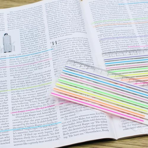 Lined Transparent Sticky Strips Assorted Colors, 0.235 x 5.5 Inch Long Highlighter Flag Tabs Index, Easy to Post, 4 Ruler Dispensers, 560 Pages Total