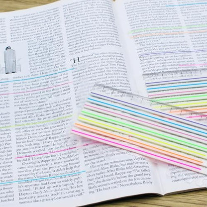 Lined Transparent Sticky Strips Assorted Colors, 0.235 x 5.5 Inch Long Highlighter Flag Tabs Index, Easy to Post, 4 Ruler Dispensers, 560 Pages Total