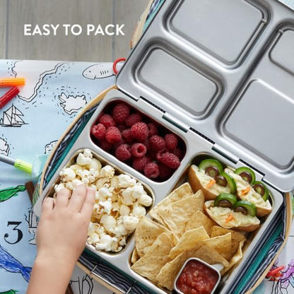 PlanetBox Launch Stainless Steel Lunchbox Replacement - Brushed Finish, Recycled Bento Box Container for Kids and Adults, Sustainable Lunch Box - size: 3 Compartments