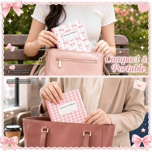 8 Pack Pink Bow Composition Notebooks Bulk Pink Notebook College Ruled Journal 100 Pages Cute Aesthetic Bow Composition Books Back to School Gift for Student Teacher Office Supplies 9.7x7.5 Inch - color: Pink Bow