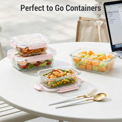 Dealusy 10 Sets (20-Piece) 36 oz & 12 oz Glass Food Storage Containers with lids, Airtight Leak-proof Glass Meal Prep Containers with Lids, Microwave Oven Freezer Dishwasher Safe, Pink - color: Pink
