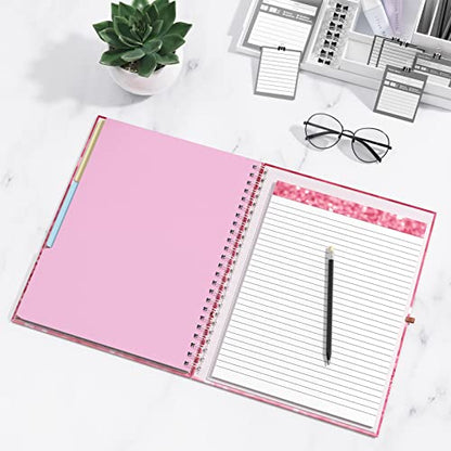 Rimilak Spiral Clipboard Folio with Refillable Lined Notepad, 14.5 x 9.8 In, Hardcover Cover with 5 Interior Pockets, Elastic Band and Pen Loop Series. Cute Stylish Clipfolio, Work Hard - color: Work Hard