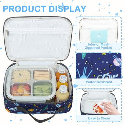 FlowFly Kids Lunch box Insulated Soft Bag Mini Cooler Back to School Thermal Meal Tote Kit for Girls, Boys, Astronaut - color: Multicolor