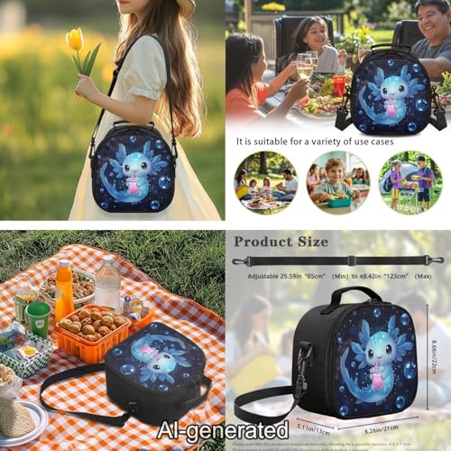 Blue Axolotl Kids School Backpack Set 5 Pieces with Lunch Bag Pencil Case and Water Bottle Carrier Large Capacity Backpack for Elementary Middle School and Travel - color: Blue Axolotl