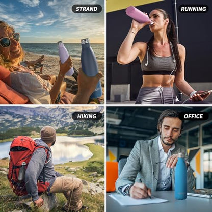 WATERSY Stainless Steel water bottles,17oz/500ml Insulated Water Bottles,Sliver metal water bottle Keeps Drink Cold and Hot,BPA Free kids water bottles for School,Gym,Travel,Sports - color: Metal