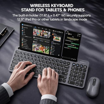 Bluetooth+2.4G USB Wireless Keyboard and Mouse Combo with Tablet Holder for Tablet Quiet Compatible with PC Desktop Mac Laptop Gray (Grey) - color: Grey